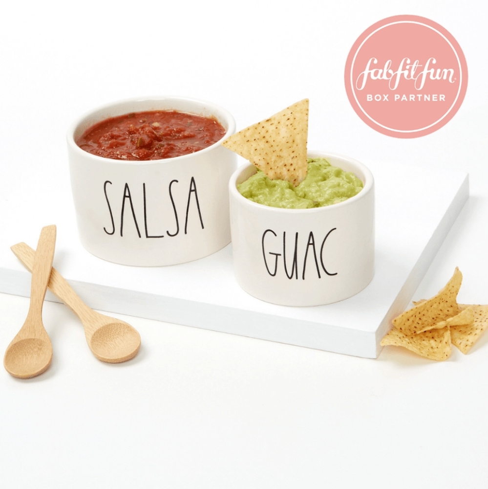 Rae Dunn Artisan Guac + Salsa Set with 2 Bamboo Spoons